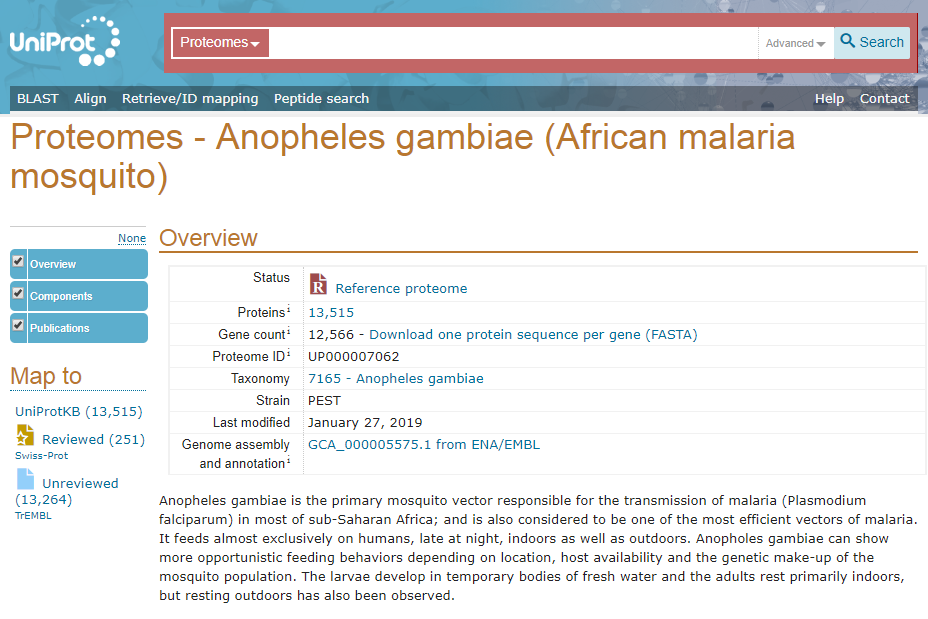 The proteome of the malaria-carrying mosquito <i>Anopheles gambiae</i>