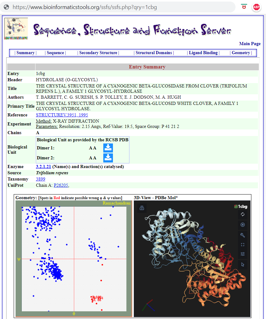 Cyanogenic β-glucosidase entry in the SSFS online application.