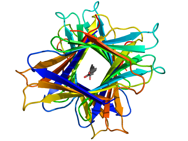 Image 1. 
				"  
Distinct structural fold in a virus lipid-binding protein ..<br>
طيّة تركيبية متميزة لبروتين فيروسي رابط - للّيبيد ..
<br>
See:  <a href="https://pdbe.org/5ezu" target="_blank">https://pdbe.org/5ezu</a> 
				"