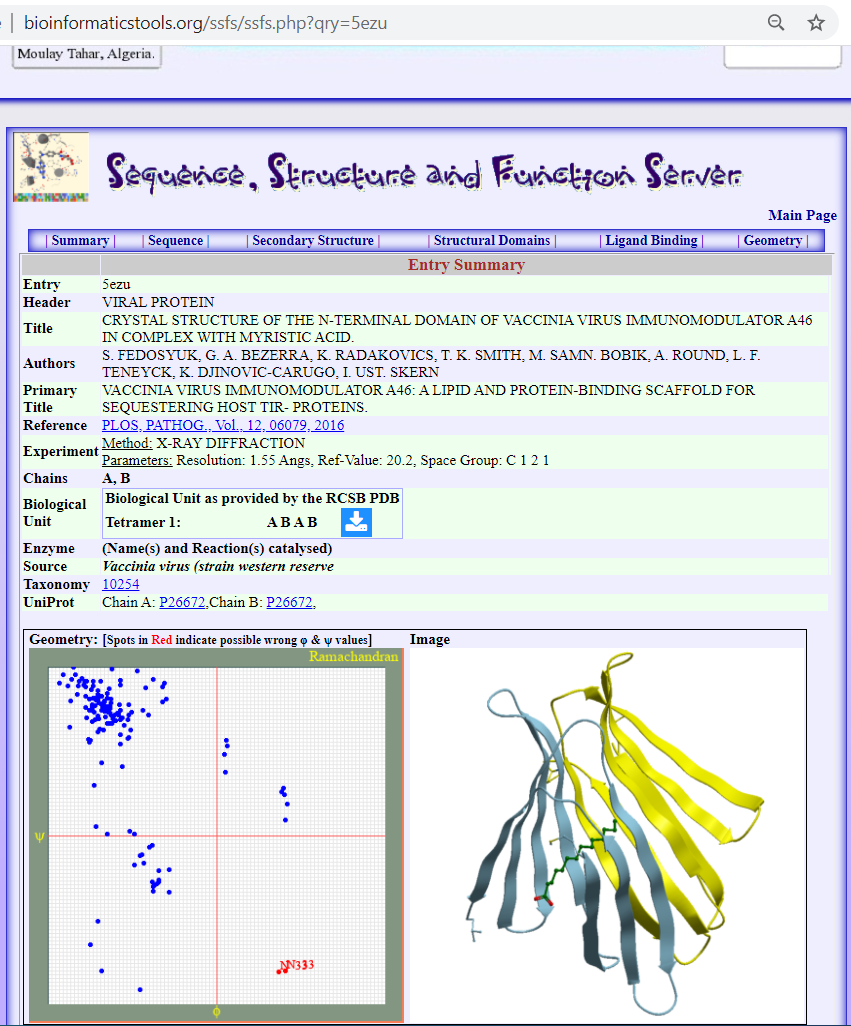 Image 2. "  
Distinct structural fold in a virus lipid-binding protein ..<br>
طيّة تركيبية متميزة لبروتين فيروسي رابط - للّيبيد ..
<br>
See:  <a href="http://bioinformaticstools.org/ssfs/ssfs.php?qry=5ezu" target="_blank">http://bioinformaticstools.org/ssfs/ssfs.php?qry=5ezu</a> 
				"