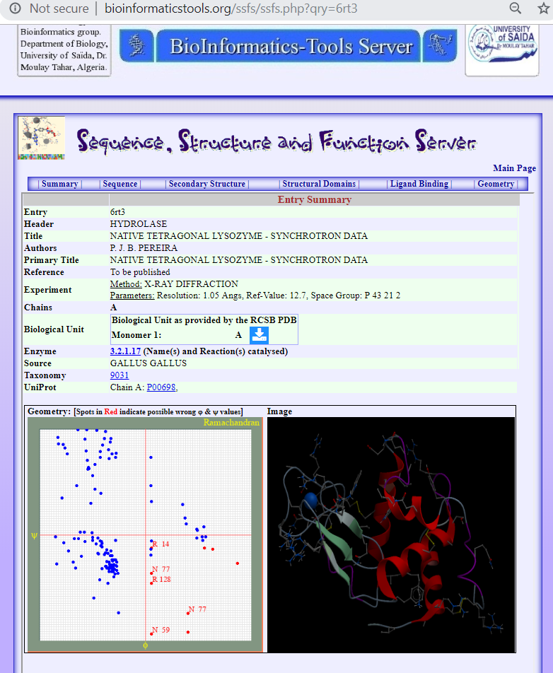 Screenshot of PDB entry 6RT3 made available in the SSFS system