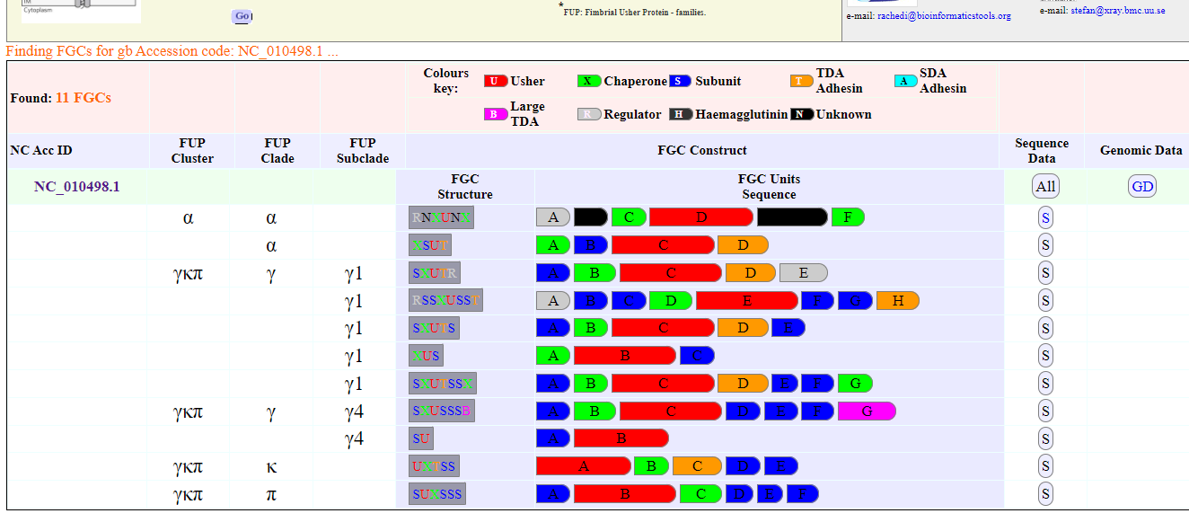 Example about the detailed data for the Chaperone-Usher Fimbriae types of the <i>Escherichia coli SMS-3-5</i>